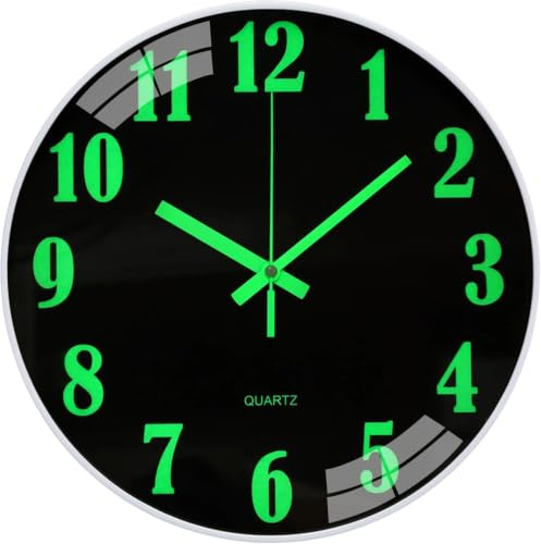 VIVILINEN Luminous Wall Clock Silent Clock Non-ticking 12inch Kitchen Clock Glow in the Dark Modern Style for Living Room Bedroom Office, Battery Operated