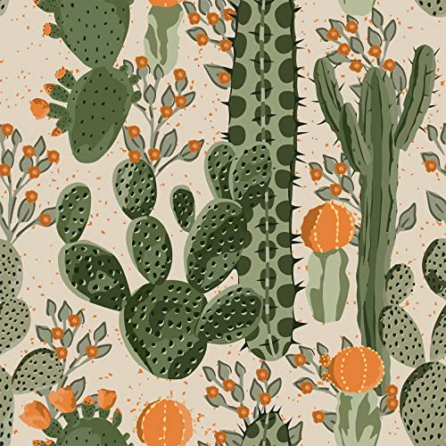 VEELIKE Tapete Kaktus Vintage Blumen Fototapete Selbstklebende Blumentapete Beige Wand Dekoration Schrankaufkleber Schlafzimmer Dschungel Tapete Blätter Deko Wohnzimmer Badezimmerschrank 44.5cm×300cm