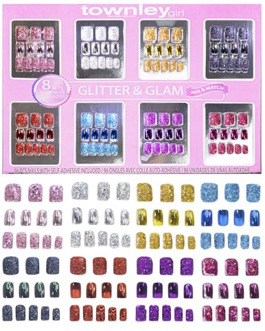 Townley Girl 96 teiliges Glitzer Glamup und Metallic mit vorgeklebten Aufdrücknägel Set