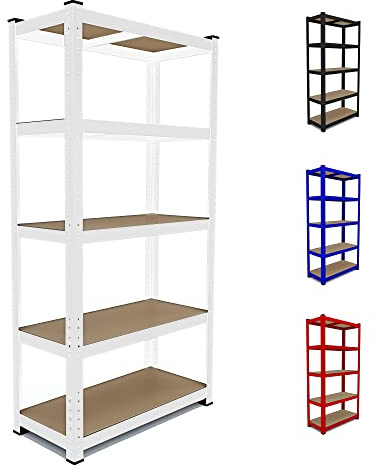 Arreditaly Scaffale In Metallo E MDF Scaffale Ad Alta Portata Fino a 875 kg Con 5 Ripiani Regolabili Ideale Per Garage Officina Cantina Capannone Magazzino Design Modulare 180 x 90 x 40 cm (Bianco)