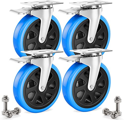 Asibaade 4PCS Schwerlastrollen 160mm inkl. Montagezubehör Transportrollen Lenkrollen mit Bremsem 360° Drehung bis 800KG Tragbarkeit für Möbeltransport & Industrietransport