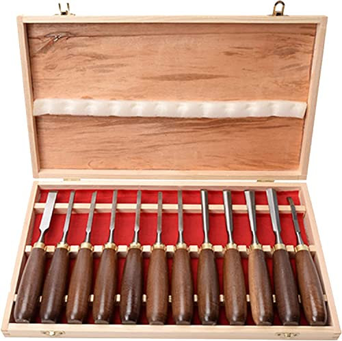 Juego de herramientas de cincel manual para tallar madera Gubias y cinceles de tamaño completo para principiantes, aficionados y profesionales con mangos de haya, cuchillas de acero al manganeso de