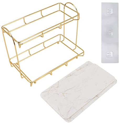 YWBL-WH Badezimmer Organizer, 2-stöckig Gold | Wandregal aus Eisen, rutschfest, platzsparend, für Bad und Küche, Kosmetik und Handtücher