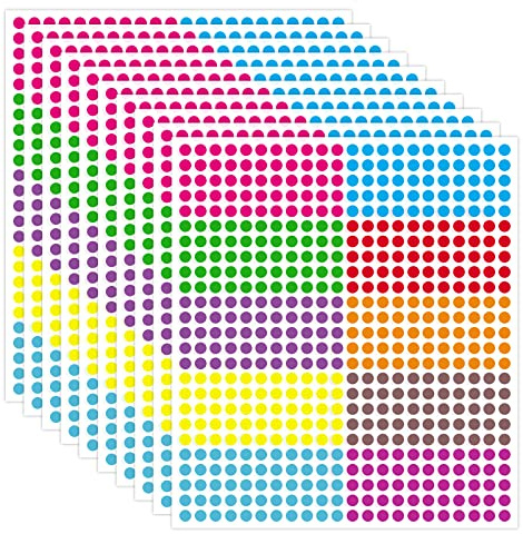 Anseom 5500 Stück Runde Dot Aufkleber, 10 Blatt 6mm Klebrige Farbkodierung Etiketten Aufkleber Kleine Klebepunkte Runde Punktaufkleber für Kalender, Papier und zum Basteln - 10 Farben