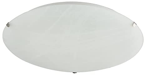 Happy Homewares Traditional White Alabaster 30cm Circular Glass Flush Ceiling Light Fitting IP20 Rated | 2 x E27 |for Lounge, Hallway. Kitchen, Dining Room etc