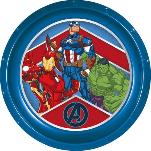Tataway Assiette plate en plastique bleu Marvel Avengers pour enfants résistante aux chocs accidentels et réutilisable