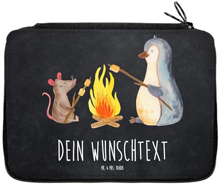 Mr. & Mrs. Panda Personalisierte Federmappe Pinguin Lagerfeuer - Geschenke, PersonalisierteS Federmäppchen, mit Namen, Stiftetasche, Maus, Stifterolle, Marshmallows, Job