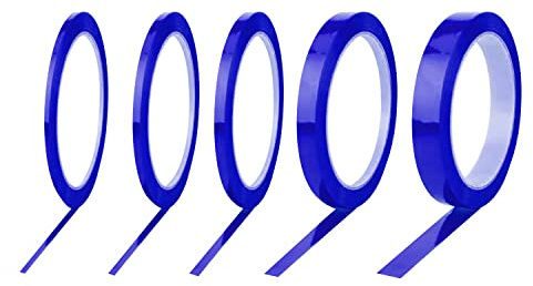 TIMJJG 5 rollos de cinta de posicionamiento rápido, cinta Mylar azul, Cinta de enmascarar de alambre fino, cinta autoadhesiva multipropósito para pizarras blancas, etiquetas (2/3/6/10/15 mm 66 m)