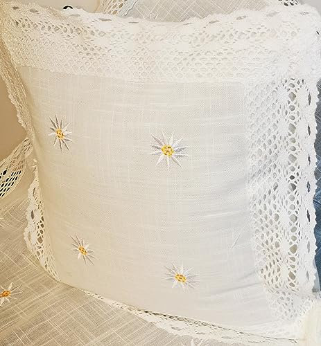 Generisch Juego de 2 fundas de cojín de 40 x 40 cm con encaje y bordado, diseño de edelweiss bordado