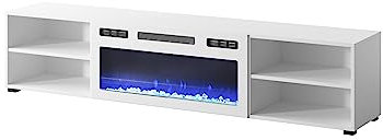 Meuble TV 180x39x33 cm Blanc Mat ROLLI avec cheminée intégrée Blanche Meuble Hi-FI à susprendre ou á Poser