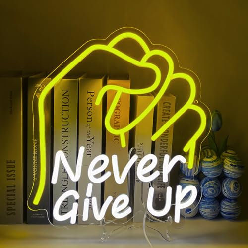UExnkj-Y Never Give Up Neon Schild, Gesten Leuchtreklame, Neon Wand Dekor Schild, Buchstabe Neon Sign, USB LED Neon Schilder für Schlafzimmer Party Pub Game Zone Dekoration