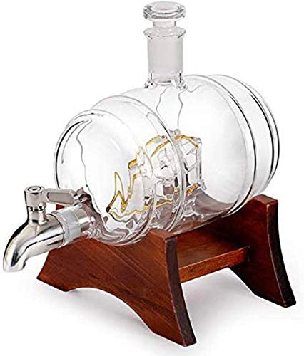 Estante para botellas Estante para vinos Soporte para copas de vino Juego de decantador de whisky, decantador de globo de 1000 ml con forma de velero de grifo de acero inoxidable, incluye marco de p