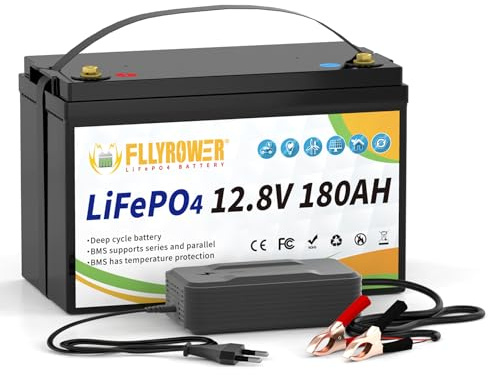 FLLYROWER 12V 180AH Lifepo4 Batterie mit BMS und Klasse A Zellen Wiederaufladbare Lithium Batterie 16500 tiefe Zyklen für Trolling Motor RV Golf Cart Off Grid Home Energie