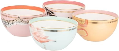 YVONNE ELLEN Cereal Bowls Set of 4 | Ceramic Breakfast Bowls Set, Small Soup Bowls & Rice Bowls, Dessert Bowls, Deep Cereal Bowl, Cute Animal Design | 12.5 x 6.5 cm