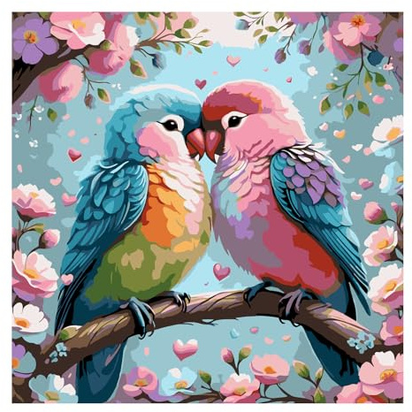 JATOK Paint by Numbers for Adults, Couple Birds, 40 x 40 cm, Unframed | clear-symbol pre-printed canvas, acrylic painting kit, beginner DIY craft, unframed wall décor, 16 x 16 in