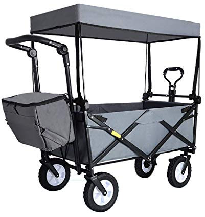 JFNHUTL Zusammenklappbarer Gartenwagen mit Baldachin, robuster Wagen, Gepäckwagen für Kinder, tragbarer Einkaufswagen