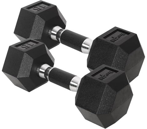 Dumbbell Hex - Rubber Grip - 15lbs - Pair