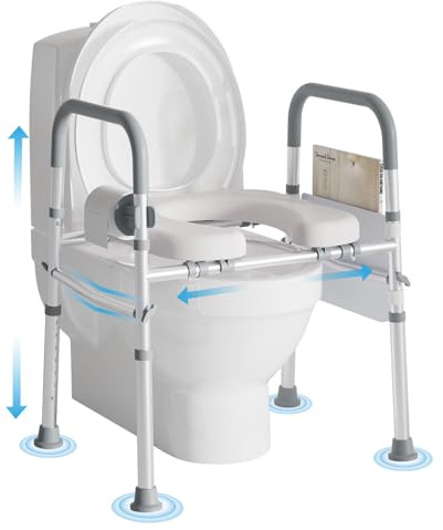 MANYUKOI Raised Toilet Seat with Handles, Seat Risers for Seniors, 500 lbs | Adjustable Height & Width, 16.5 In Comfortable Pad, Aluminum Frame, Slip-Resistant Feet, Easy Installation, Fits Most Toilet