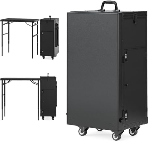 Icoget Table de manucure roulante sur roues, bureau portable pour ongles, table à ongles pliable avec plateau à vernis et rangement, étui à ongles de voyage avec station de travail détachable à