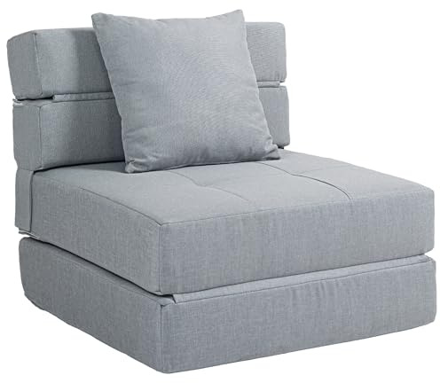 HOMCOM - Calentador de sofá cama convertible sillón de 1 plaza con 1 cojín desenfundable, tejido gris claro