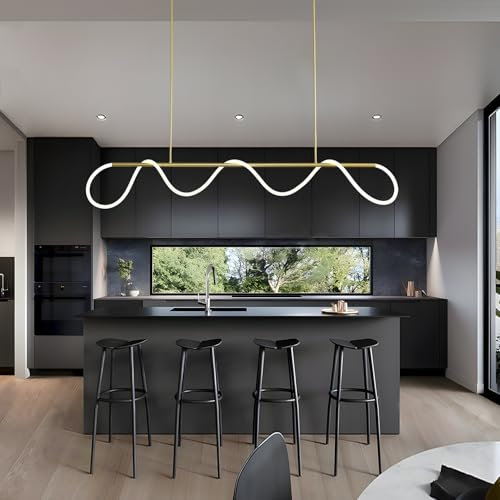 SITAFU Suspension Linéaire Moderne Dorée à LED Réglable en Hauteur Avec Bande Lumineuse en Silicone Souple pour Salle à Manger, Cuisine et Salon
