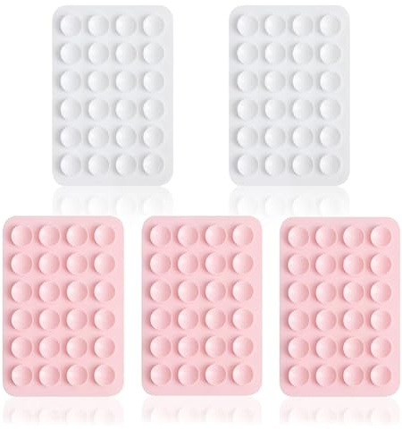 5PCS Silicone Suction Mount,Non Slip Suction Cup Mount,Hands-Free Phone Accessories Holder for Selfies and Videos,Silicon Adhesive Phone Stand Sticky (White, light pink)