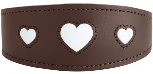 HUNTER Windhundhalsband Love, Farbe: braun/schwarz, weiches, Robustes Rindsleder, einzeln eingenähte Herzen, breitere Form, gepolstert, hoher, Made in Germany, Größe 37