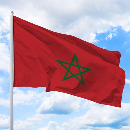 Marokko Flagge 335 x 200 cm - für Fahnenmast, Marokkofahne aus reißfestem Fahnen-Polyester-Stoff, Hissfahne Quer wetterfest und UV-beständig