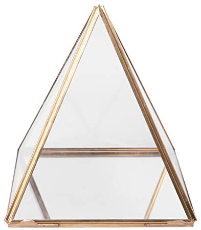 Fangxuee Schmuckschatulle Aus Glas, Golden, Geometrische, Dekorative Schachtel, Geometrische Glaspyramide, Ringhalter für Hochzeit, Geburtstag, Geschenk L