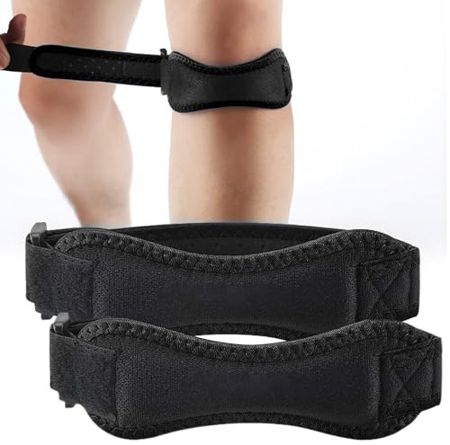 Genouillère Rotulienne 2 Pièces, sangles de genou pour tendon rotulien,Genouillère Sport Réglable, Genouillère Sport pour Rotulienne Femme et Homme, pour Basketball, Fitness, Volley-ball,Noir