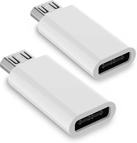CLEM Provence Adaptateur USB-C vers Micro USB, Lot de 2, Aluminium, Blancs | Lot de 2 adaptateurs USB-C femelle vers Micro USB mâle, charge et transfert de données, boîtier aluminium, Plug & Play