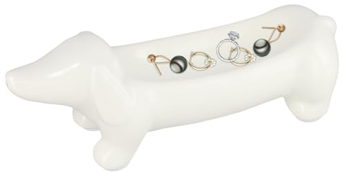 PKRFCJ Dackel-Ringhalter, Dackel-Dekoration, Schmucktablett, Schmucktablett, Keramik, lustige Dackel-Form, kann Schmuck und Schlüssel aufbewahren, geeignet für Schminktisch, Waschtisch (weiß)