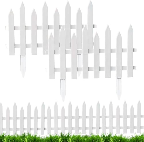 2 Stück Gartenzaun zum Stecken, Steckzaun Beetumrandung Höhe 20/30 cm, Garten Zaun für Draußen, Zierzaun mit Erdungsstecker, Weiß Zaunelemente für Garten, Rasenkante Kunststoff Gartenzäune (50*30cm C)