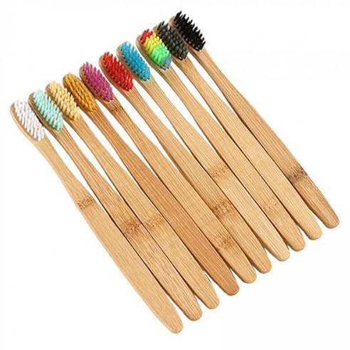 jojomis 6 Pack 10Pcs Wooden Toothbrush Soft Bristles Comfortable Grip for Adult Travel Camping