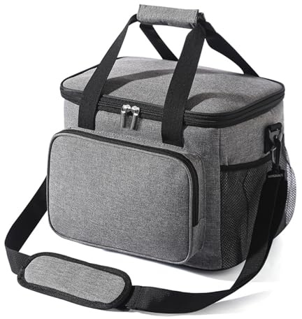 Zhexoom Insulated Lunch Bag, Large Leakproof Thermal Lunch Box Bag, 15L Upgrade Tote Bags Adjustable Shoulder Cooler Bag for Work Outdoor Picnic Beach Camping BBQ Travel for Adult Men Women Grey