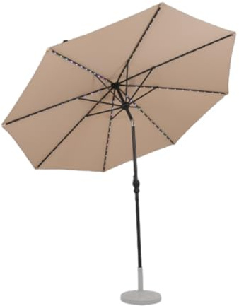 GYMAX Ombrellone da Giardino 288 cm Inclinabile con 96 Luci LED Solari, Ombrellone da Esterno con 8 Stecche Solide, Altezza Regolabile, con Manovella, Giardino Patio Terrazzo Caffetteria Ristorante