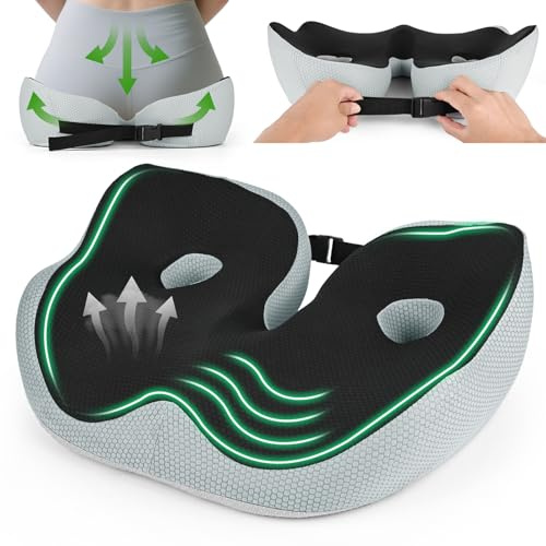 Gaethra Cojin Coxis Ortopedico, Cojin Ergonomico Silla Oficina, Cojín Antiescaras Transpirable, Cojin Ciatica con Correa Ajustable para Hogar y Coche