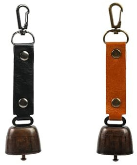 Lot de 2 mini cloches de vache vintage en métal - Décoration porte-clés avec cloche - Polyvalent, compact et portable - Pour la randonnée en plein air, le sac à dos, le cou d'animal