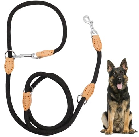 Rierousy Guinzaglio regolabile in nylon da 2,1 m, con 2 moschettoni, guinzaglio multifunzione per cani di taglia media e grande