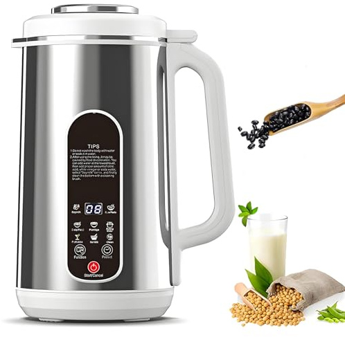 Macchina per Latte di soia in Acciaio Inox, 1,2 l, estrattore di Succo, Macchina per Latte di soia con 12 Lame, Timer 24 Ore e Funzione di Mantenimento in Caldo, Display a LED