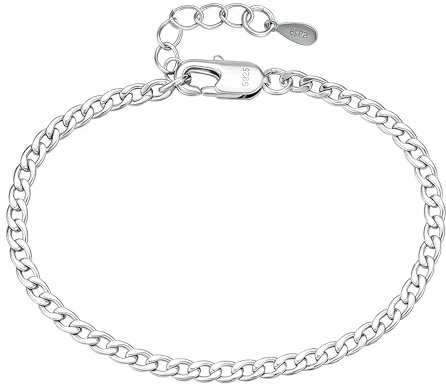 DORANA 3mm dickes 925 Silber Cuban Chain Armband für Damen Sterling Silber Armband für Frauen Fade-Proof Silver Bracelet Zierliche Kandare Kette Armbänder für Damen