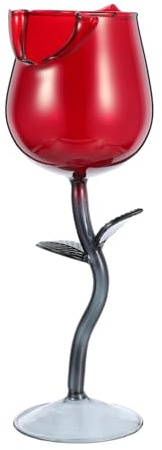 GRIRIW Copa de Vino con Diseño de Flor Roja de 150ml en Vidrio | Base Alta, Borde Silueta Floral, Uso Versátil para Cócteles y Zumos, Estilo Creativo y Romántico