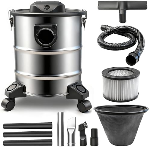 BLUEMARS Ash Vacuum, Pellet Stove Vacuum Cleaner, 20L Stainless Steel Tank, Powerful 1000W Motor with Blower Function, HEPA Filter, Wheels for Easy Move, for Pellet & Wood Stoves