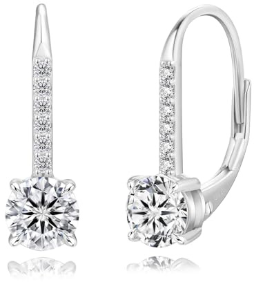 KRKC Moissanit Ohrhänger Damen Solitär 925 Sterlingsilber D-Farbe VVS1 | 0,5/0,6/1,0 ct 14K vergoldet/Weißgold Leverback, je Stein Geschenk für Frauen Hochzeit Jahrestag