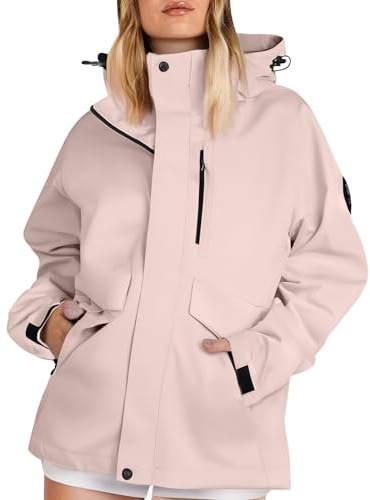 TOFOTL Kapuze Giacca Softshell Donna a Tattico Mezza Trench Elegante Softshell Bambini Spolverino Mantella Running USA Impermeabile Pioggia Donna Giubbini Leggeri Abbigliamento 2Rosa XL