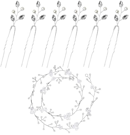 6 Horquillas Con Pedrería, 1 Banda Para El Cabello Con Flores De Perlas, Horquillas De Forma Fija, Exquisitos Accesorios Para El Cabello De Novia, Accesorios Para El Cabello Para Niñas.