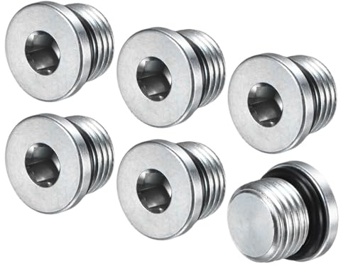 M METERXITY 6-Pack 9/16-18UNF Inner Hex Head Pipe Fitting Plug O-Ring | Carbon Steel, Sensor Socket Plug, Seal, for Terminate Pipe Ends, High Pressure Washer, Sealing Screw
