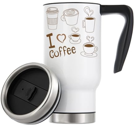 I Love Coffee Various Cups Graphic Vacuum Insulated Thermal Travel Coffee Mug 480ml White