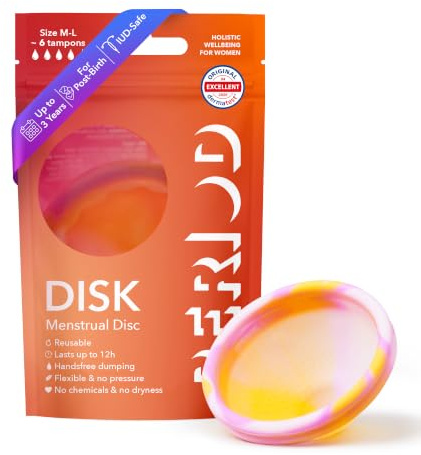 PERIOD Wiederverwendbare Menstruationsdisk – Menstruationsscheibe aus platinvernetztem medizinischem Silikon, mit automatischer Entleerungsfunktion – komfortabel für alle Phasen der Menstruation, M/L
