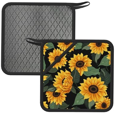 Set di 2 presine in silicone resistenti al calore, con tasche, motivo girasole, presine antiscivolo per cucina, barbecue, accessori da cucina, 20 x 20 cm
